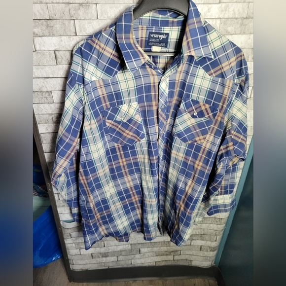 Wrangler Cowboy Cut Pearl Snap Western shirt‎ size 20 Big man's fit X-long tails - Picture 1 of 3